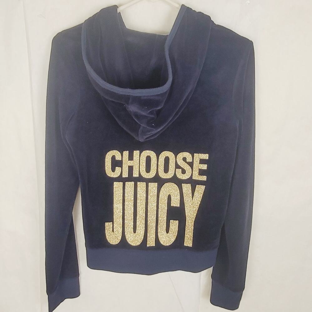 Juicy Couture navy blue velour full zip hoodie Size Medium Y2K Streetwear Retro